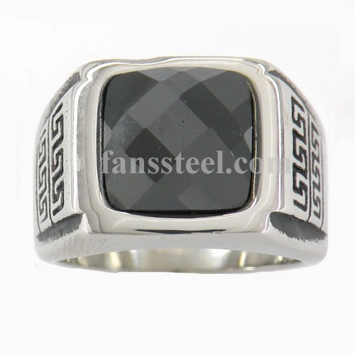 FSR10W95B Greek key with black CZ ring 